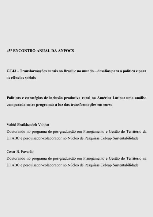 Políticas e estratégias de inclusão produtiva rural na América Latina: uma análise comparada entre programas à luz das transformações em curso